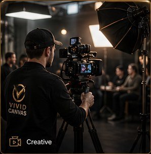 Camera operator filming a production scene from behind