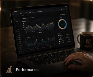 Dark analytics dashboard on a laptop with campaign charts