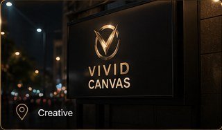Vivid Canvas sign glowing on a dark exterior wall