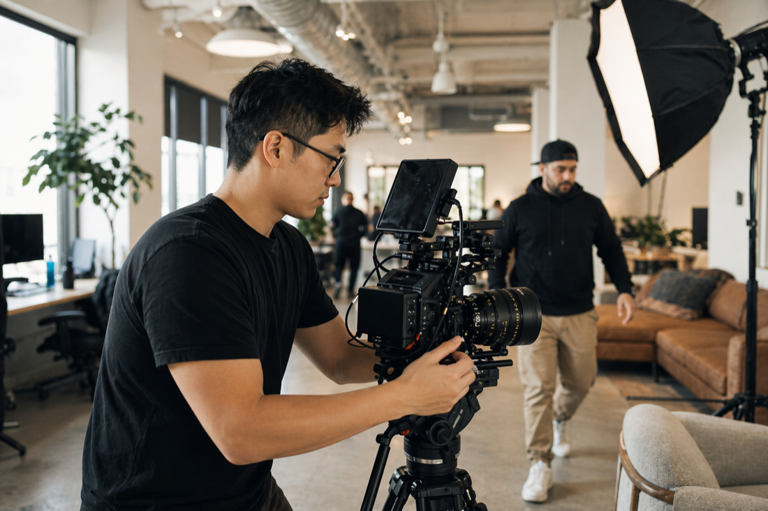 Videographer filming on location